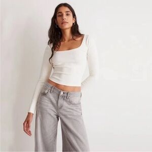 Madewell Square Neck Long Sleeve Crop Tee in Lighthouse size S